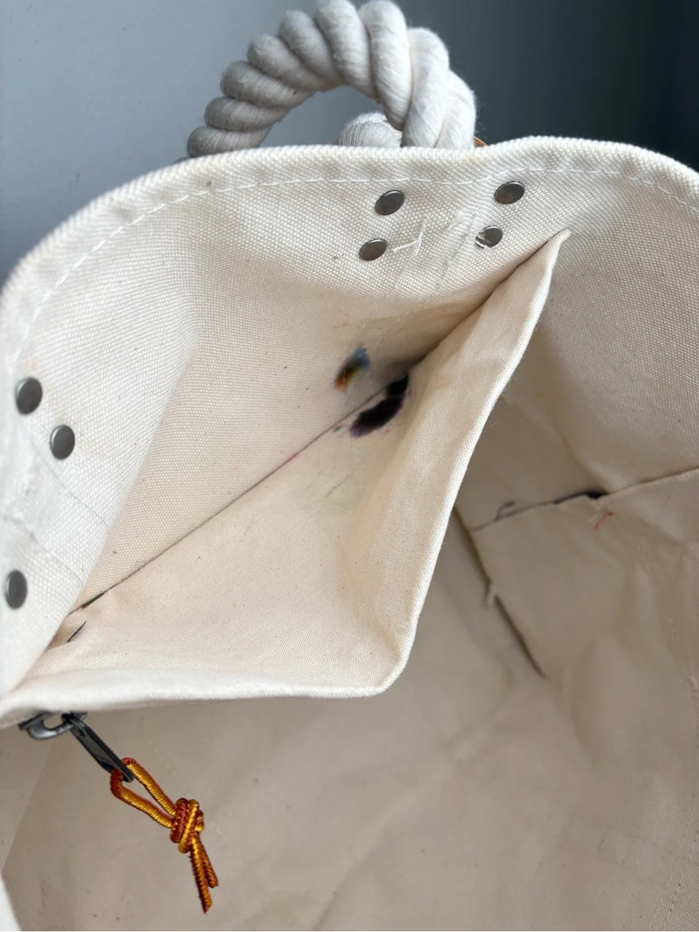 L.L. BEAN Signature Boat & Tote Canvas Bag w Rope & Leather Handles Nautical